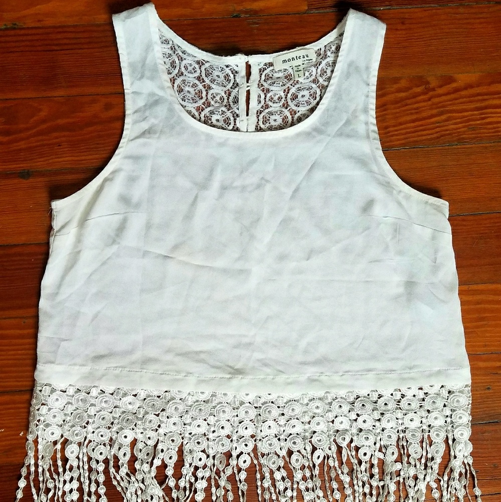 Lace Fringe White Tank Top